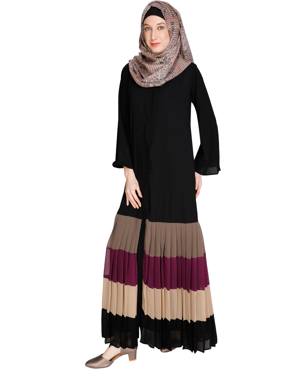 Multi Coloured Pleated Stylish Abaya