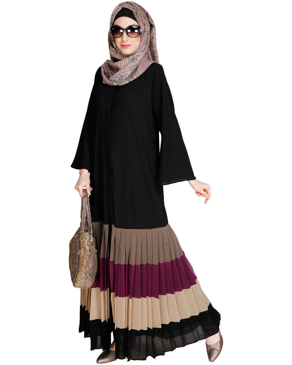Multi Coloured Pleated Stylish Abaya