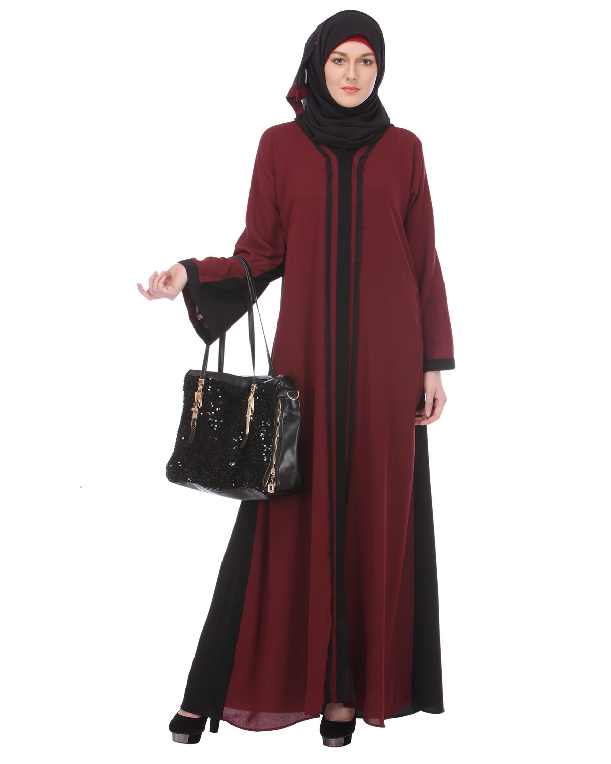 Maroon-Black Casual Abaya