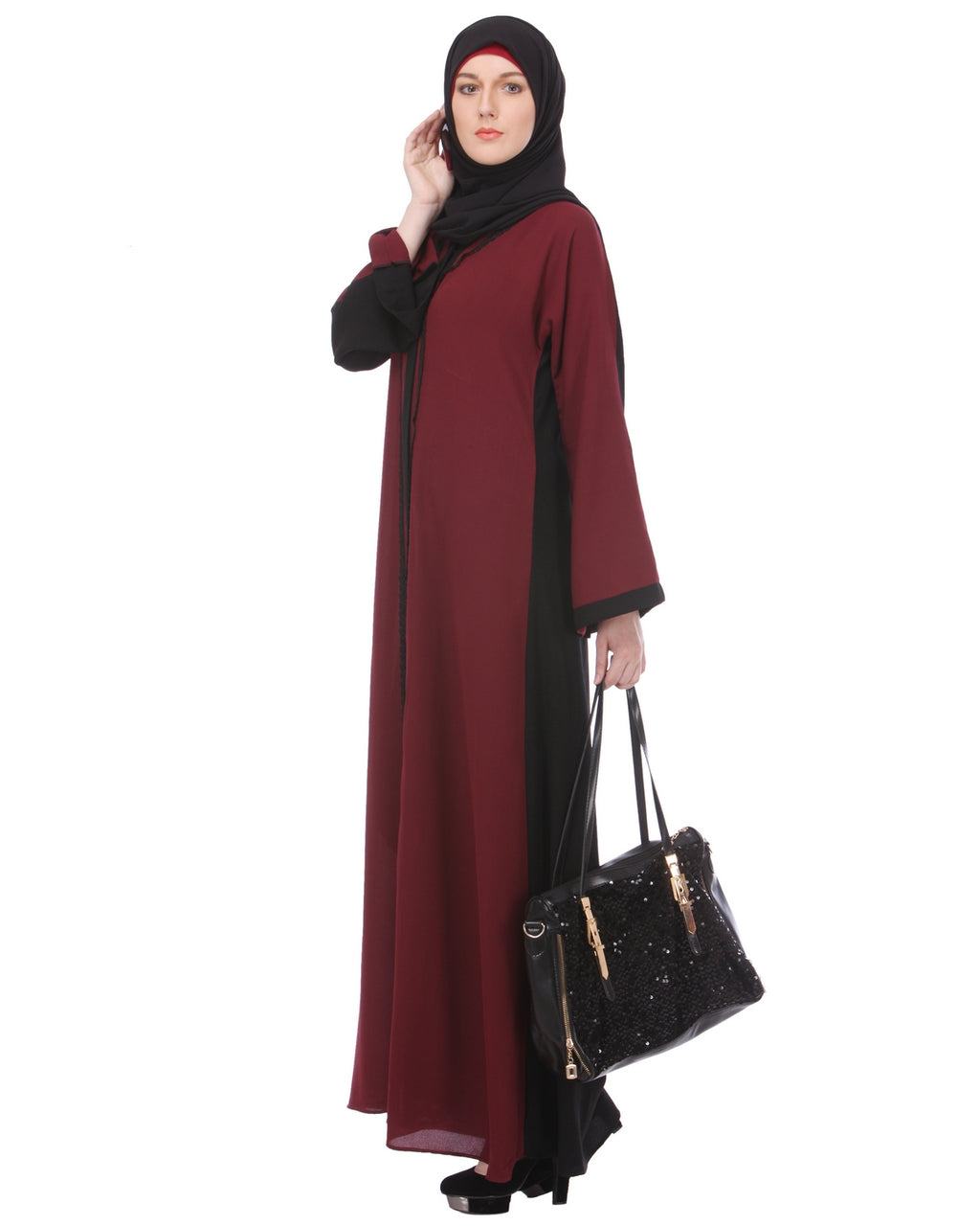 Maroon-Black Casual Abaya