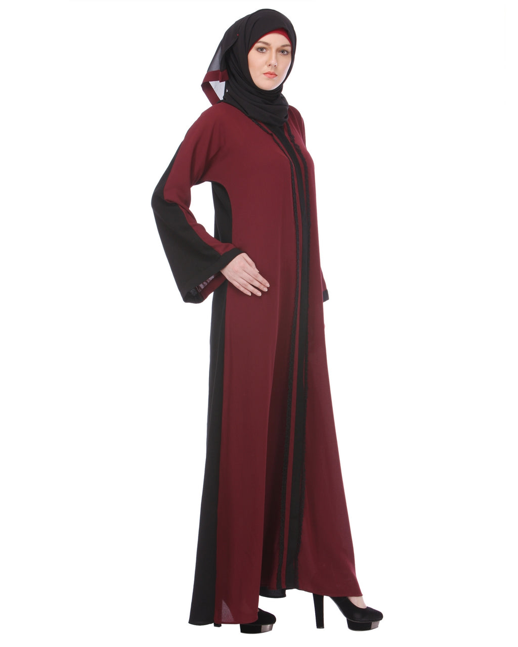 Maroon-Black Casual Abaya