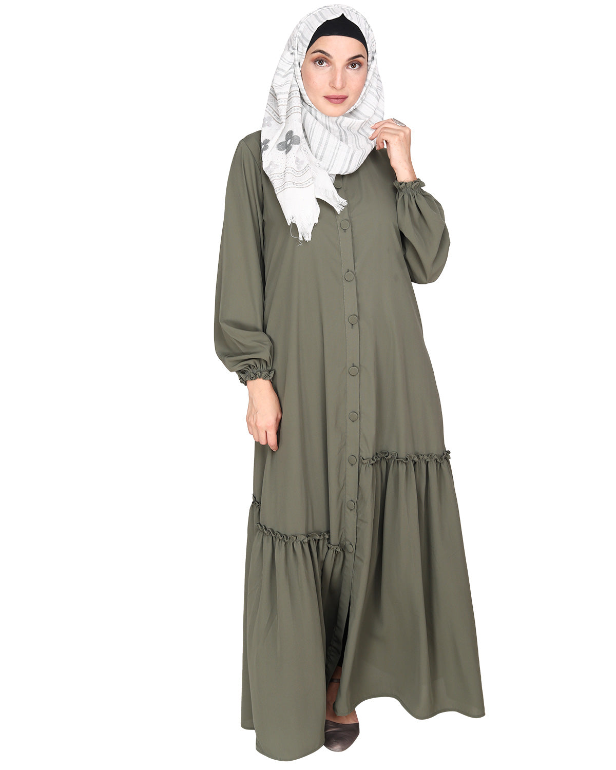 Chic Spiral Abaya With Frills