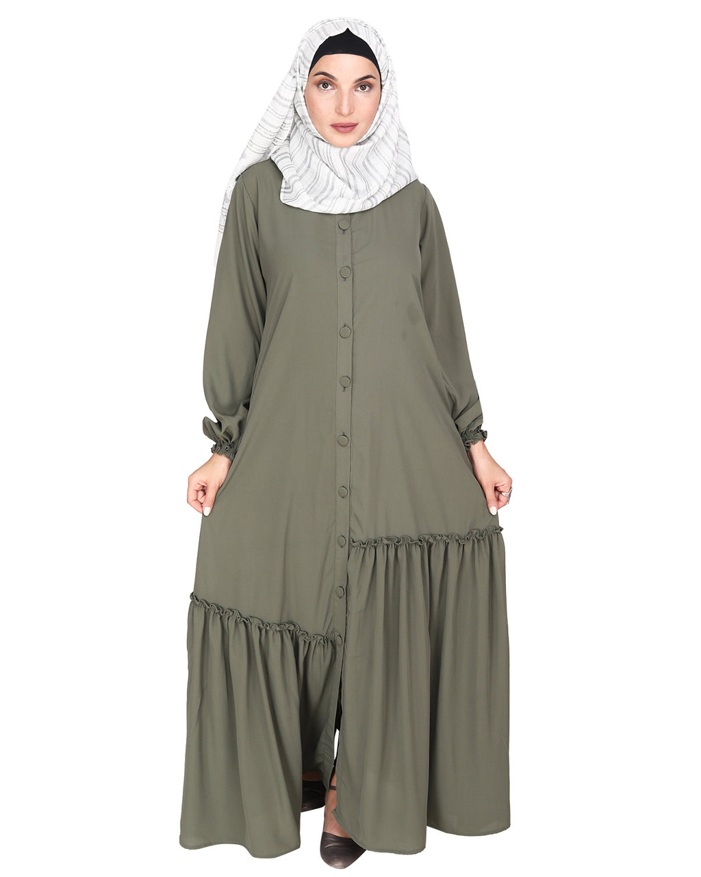 Chic Spiral Abaya With Frills