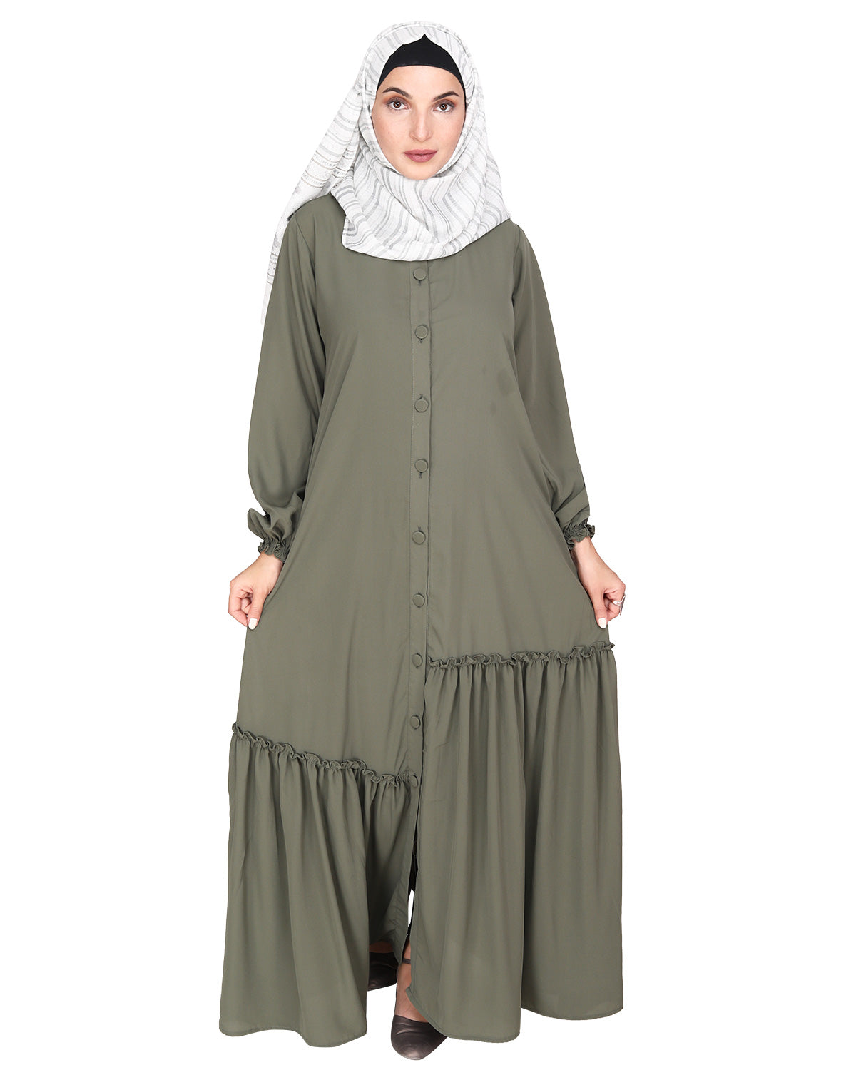 Chic Spiral Abaya With Frills