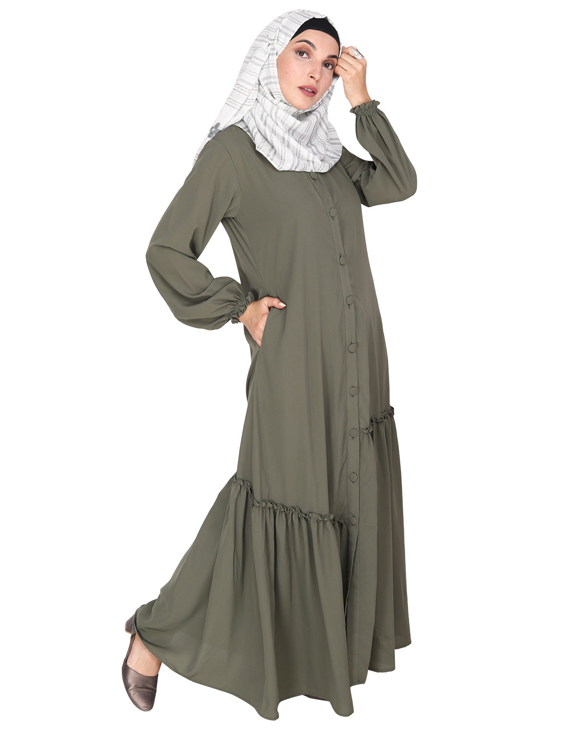 Chic Spiral Abaya With Frills