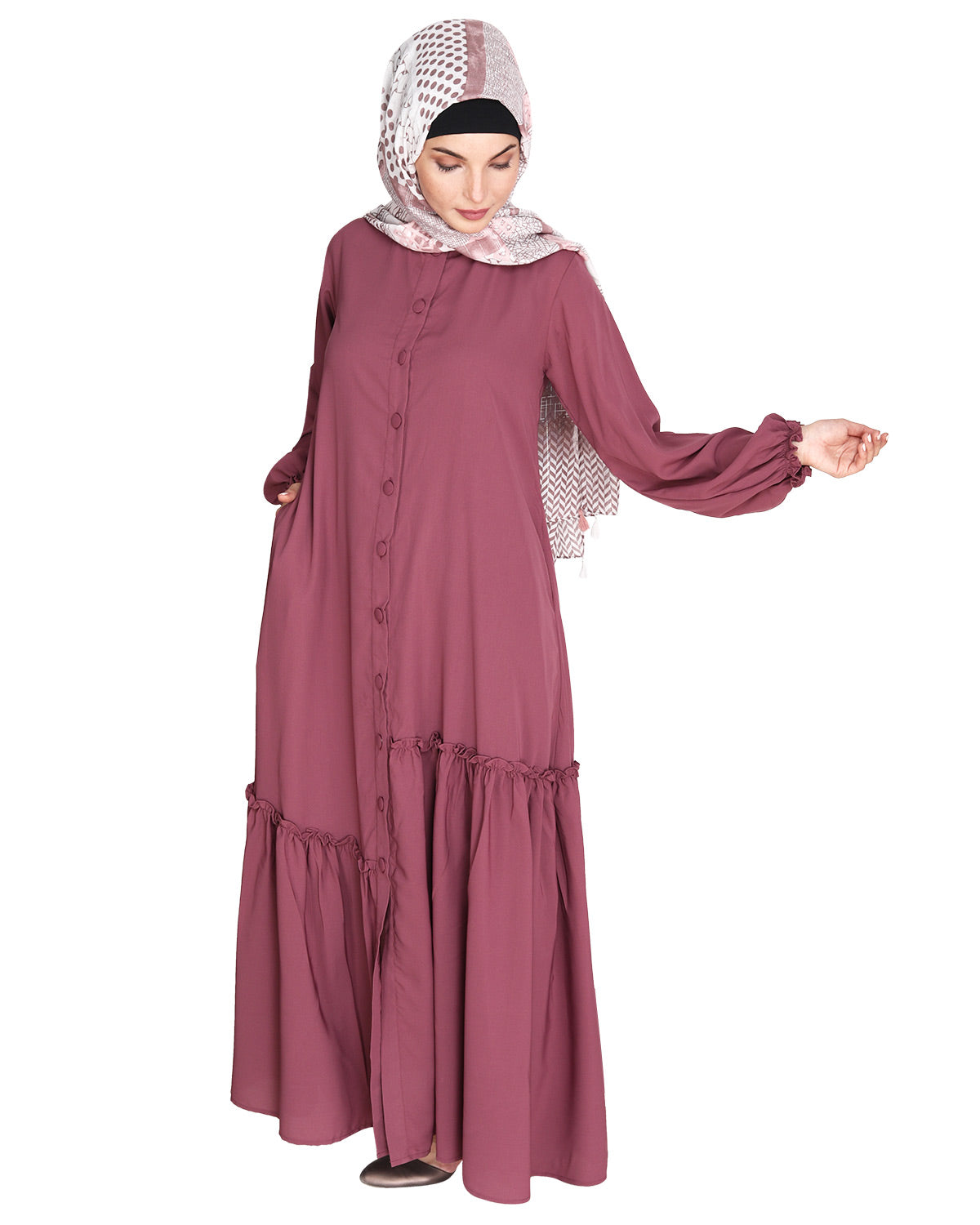 Chic Spiral Abaya With Frills