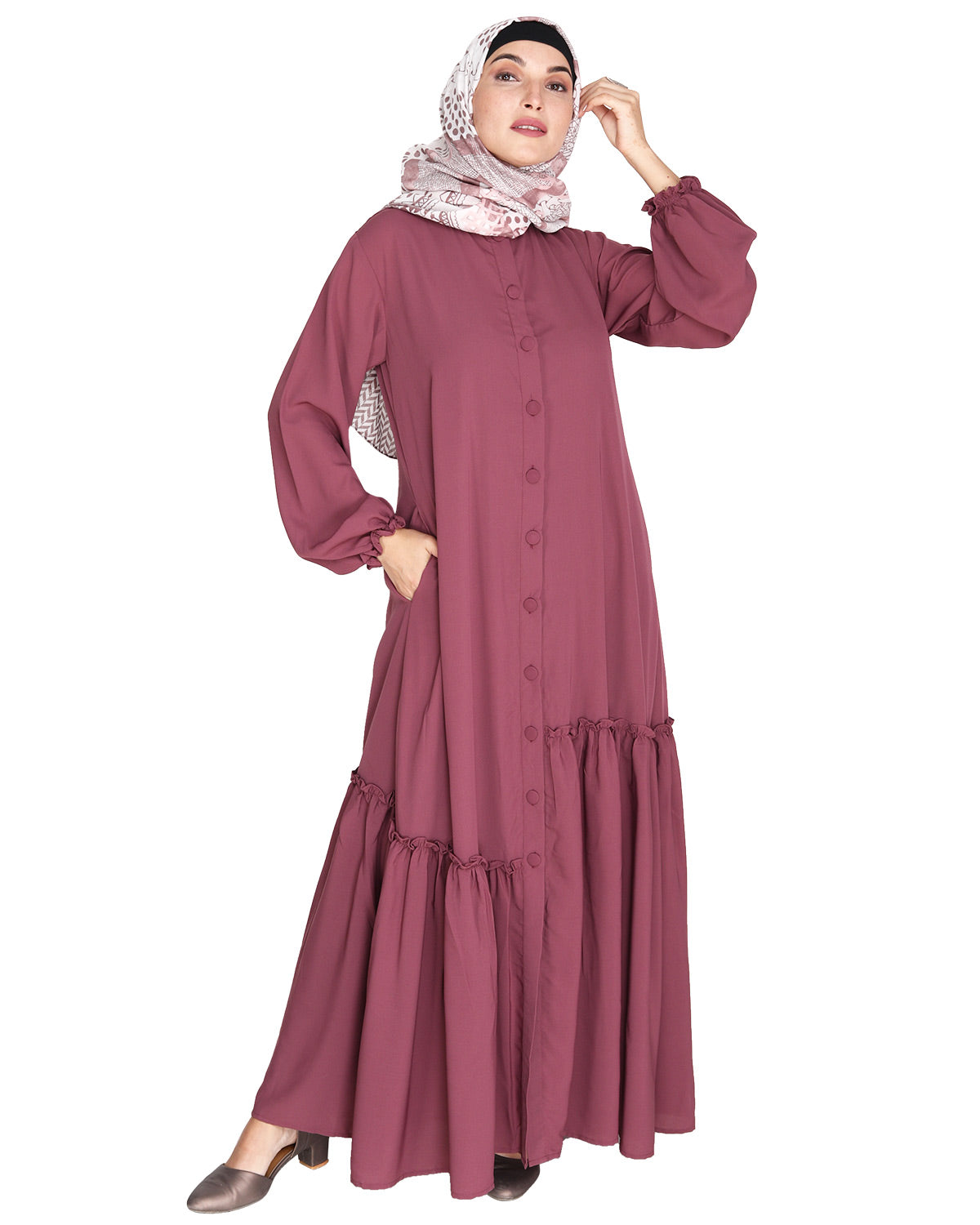 Chic Spiral Abaya With Frills