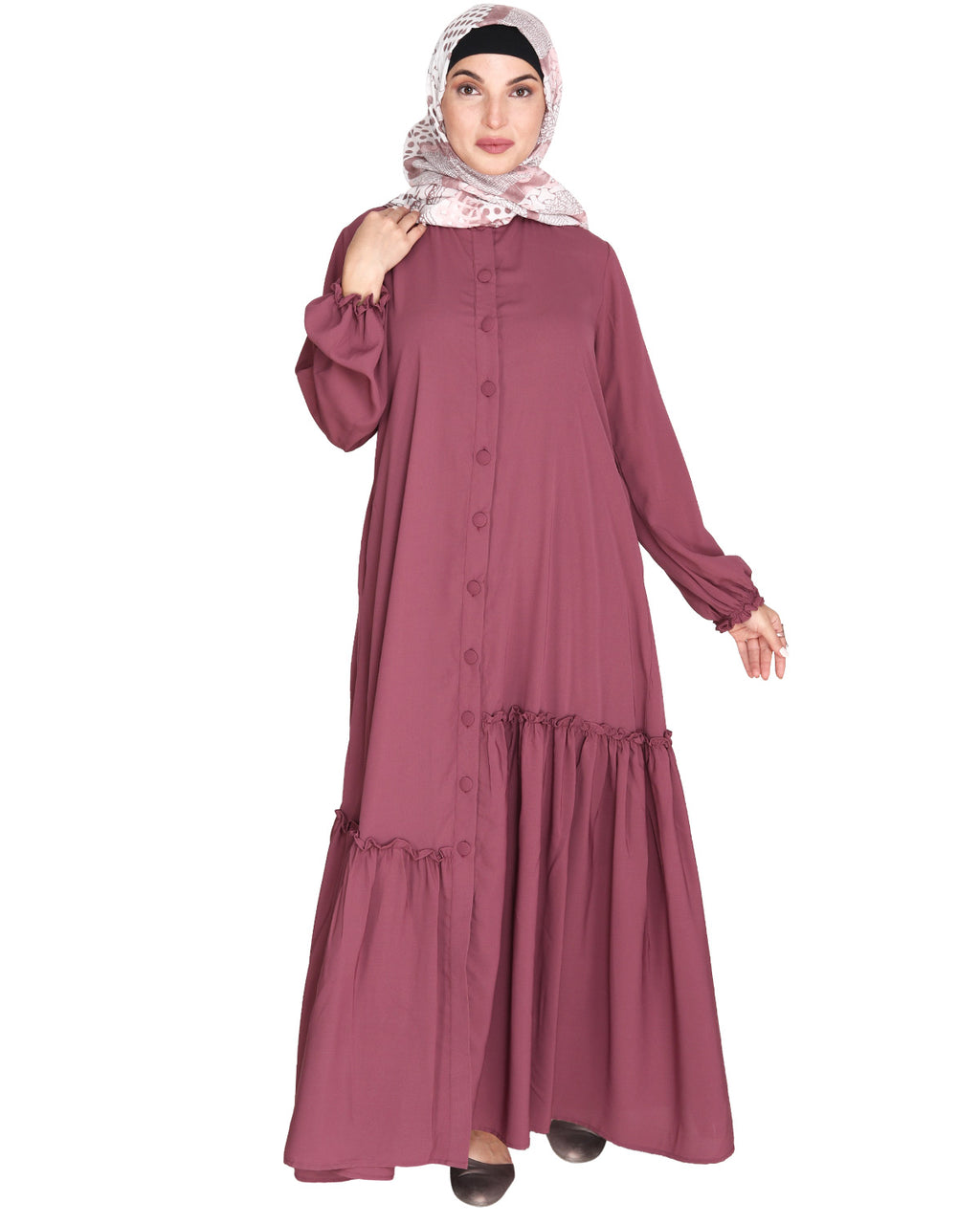 Chic Spiral Abaya With Frills