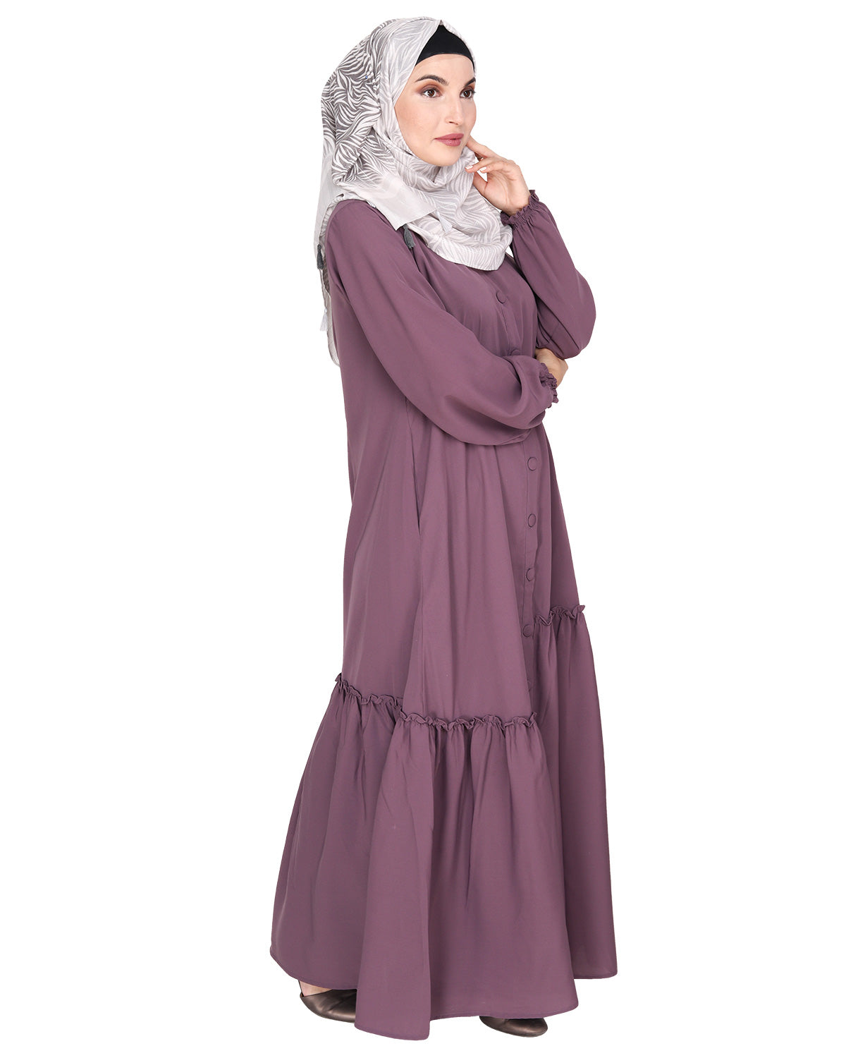 Chic Spiral Abaya With Frills