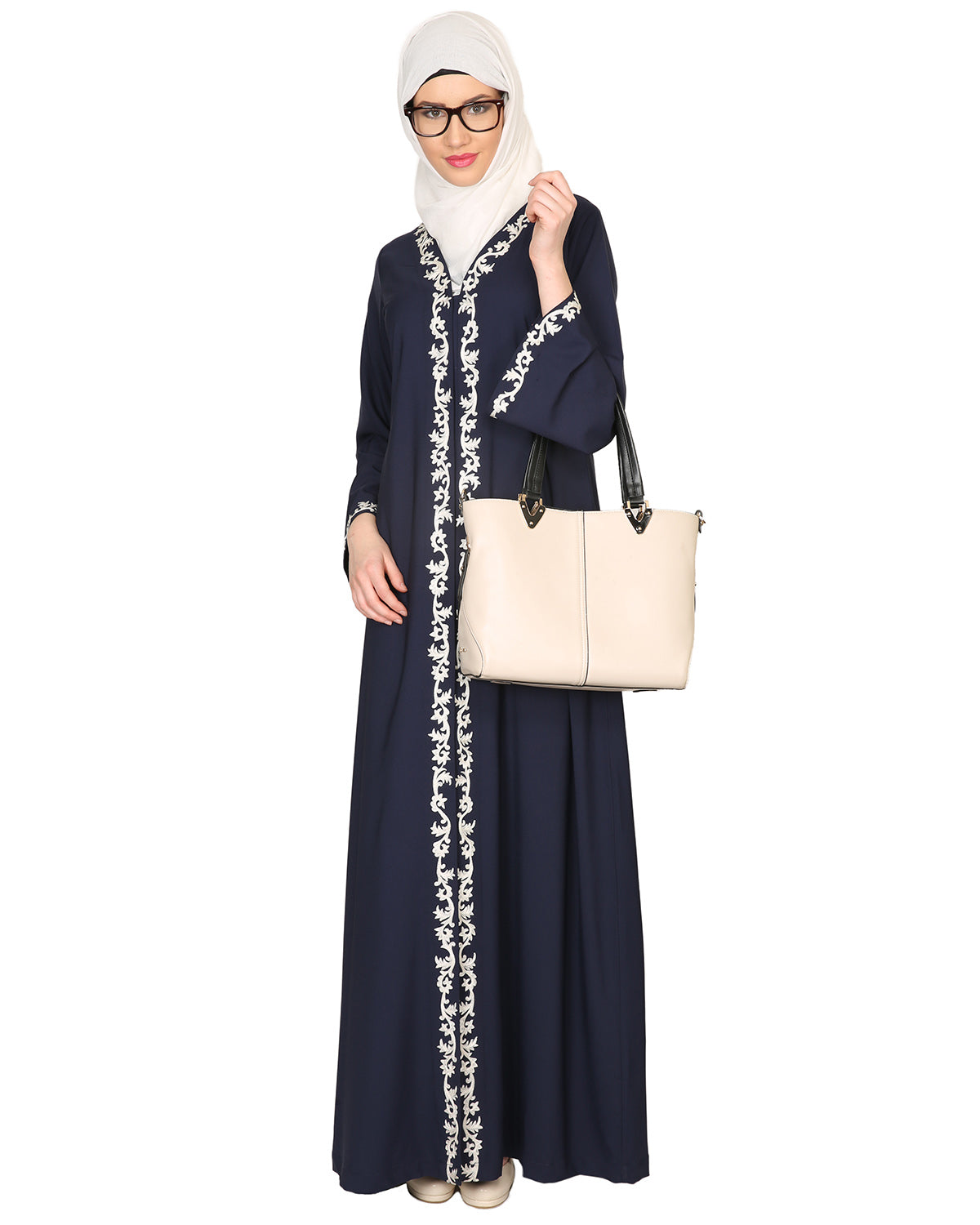 Blue Abaya with Thread embroidery