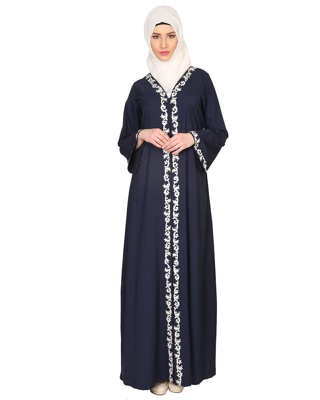 Blue Abaya with Thread embroidery