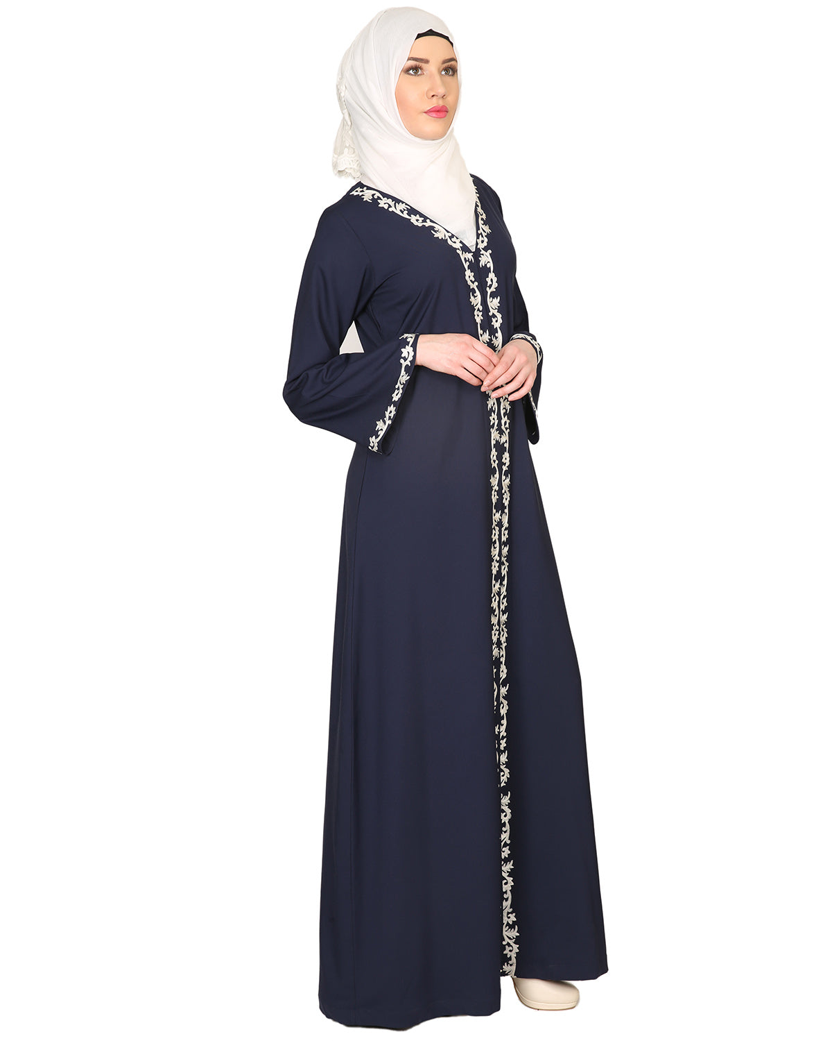 Blue Abaya with Thread embroidery