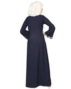 Blue Abaya with Thread embroidery