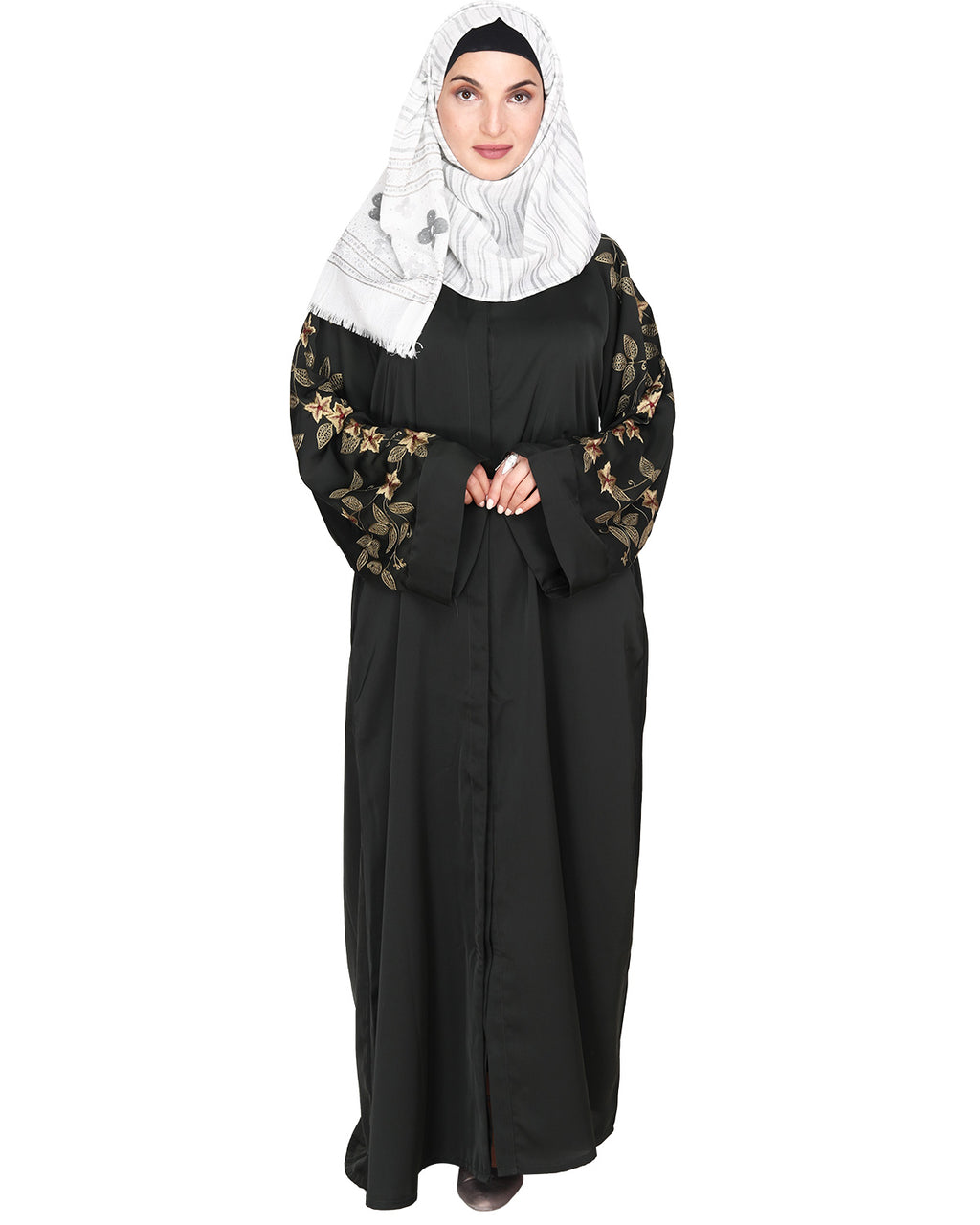 Alluring Floral Embroidery Dubai Style Abaya