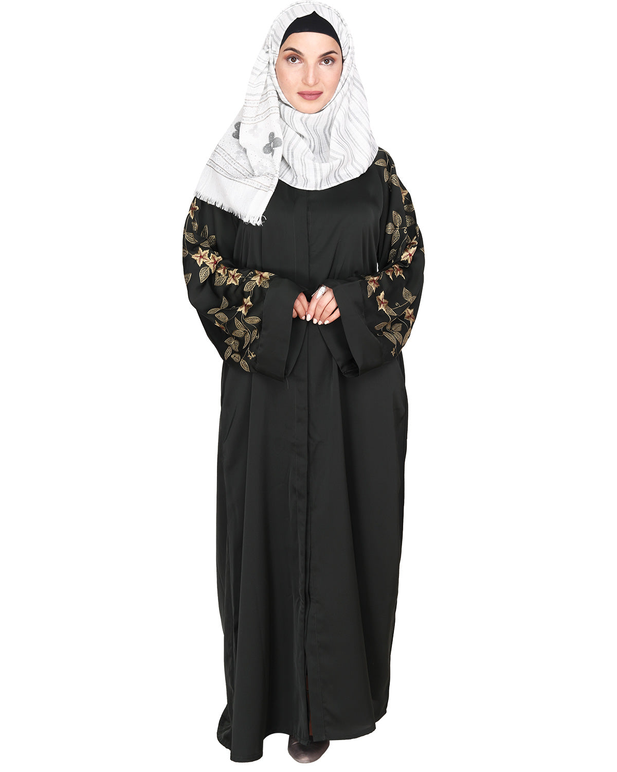 Alluring Floral Embroidery Dubai Style Abaya