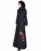 Elegant Silk-Thread Rose Embroidered Abaya