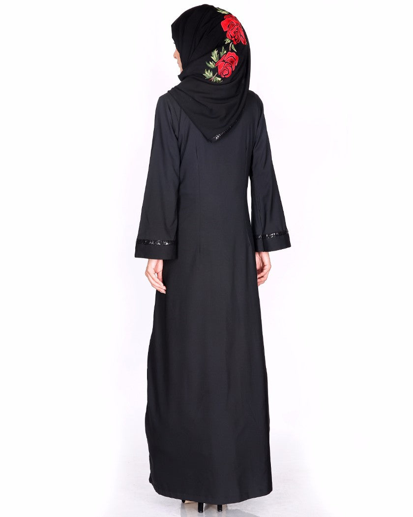 Elegant Silk-Thread Rose Embroidered Abaya