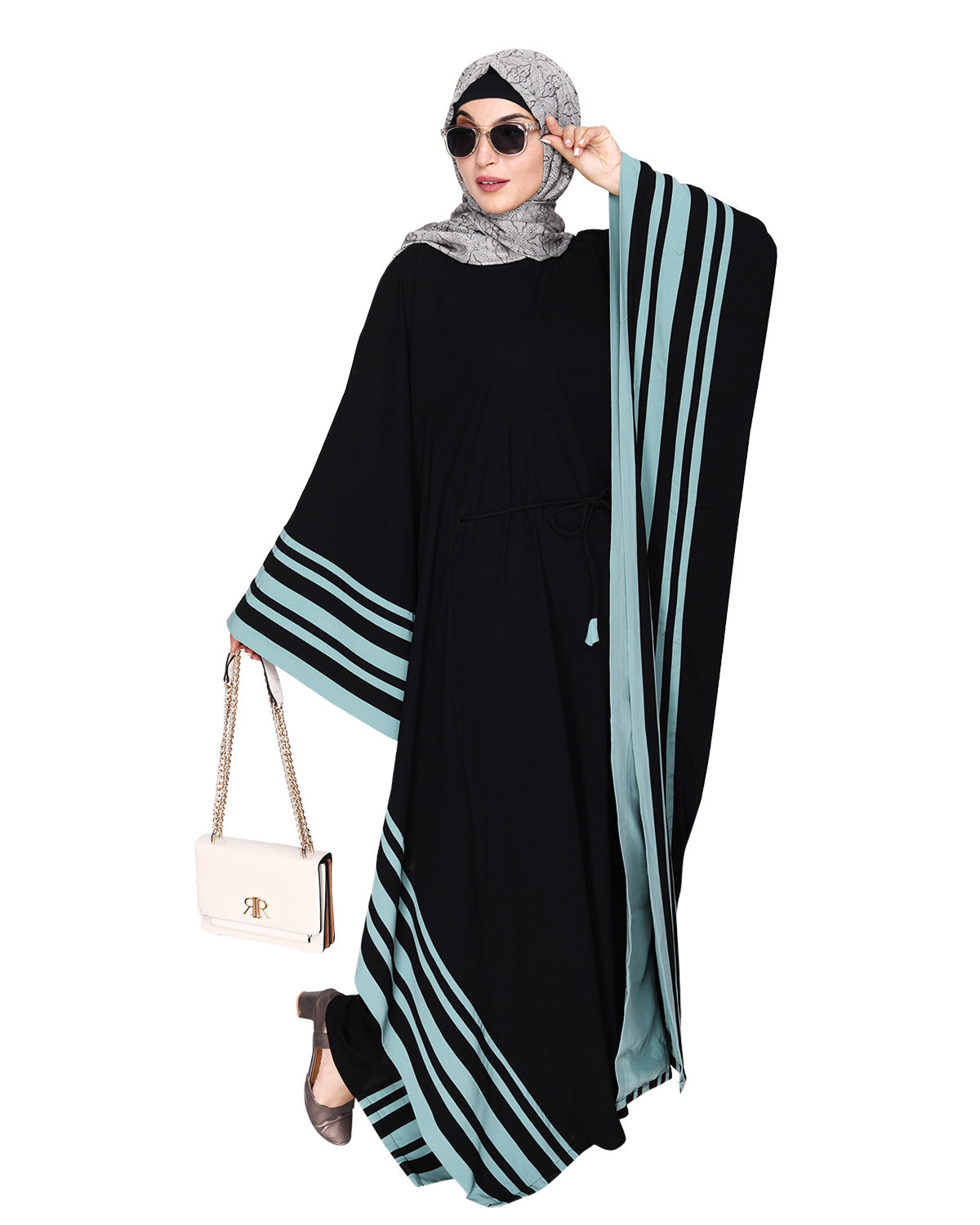Black Kaftan with Striped Border