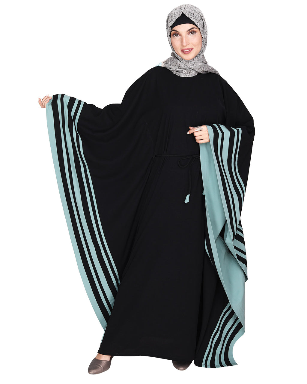Black Kaftan with Striped Border