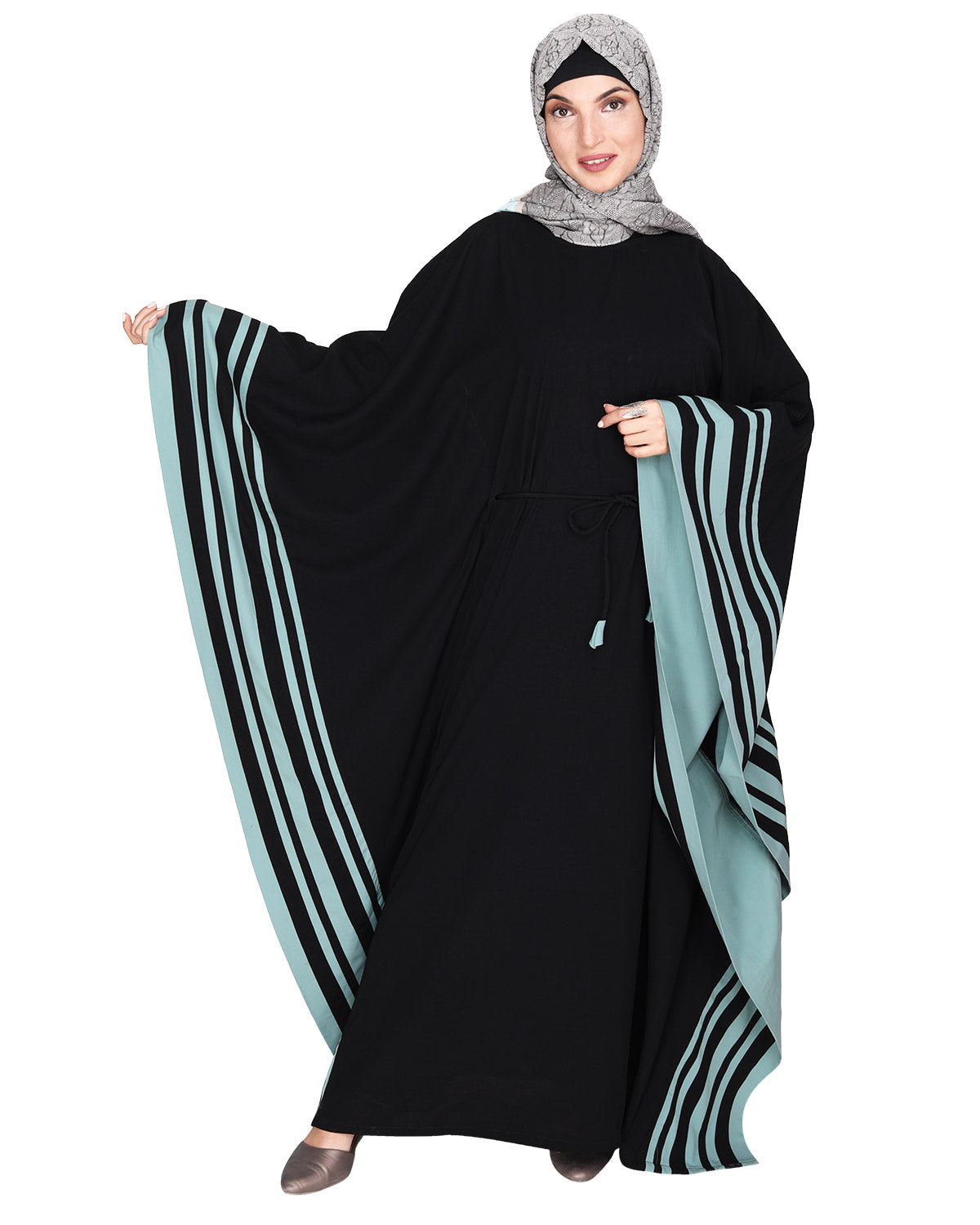 Black Kaftan with Striped Border