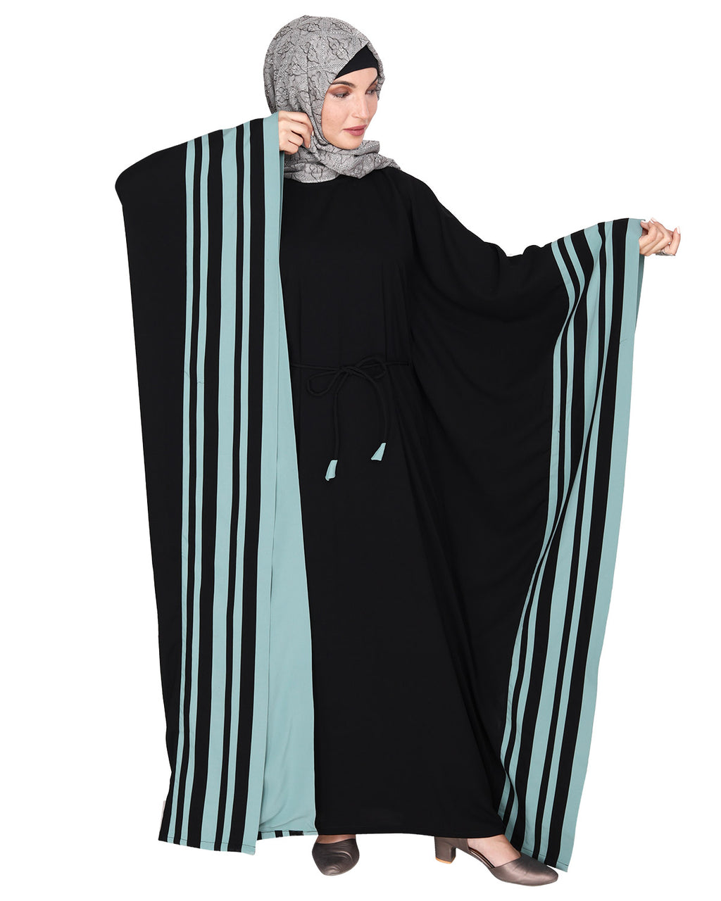 Black Kaftan with Striped Border