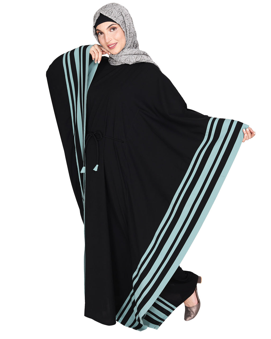 Black Kaftan with Striped Border