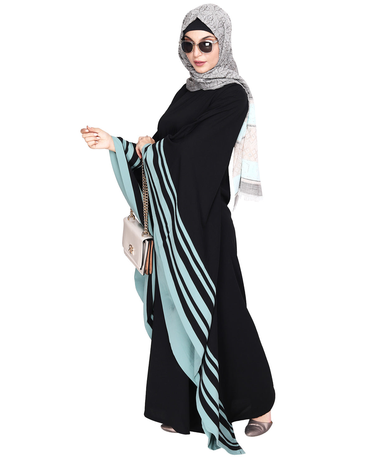 Black Kaftan with Striped Border