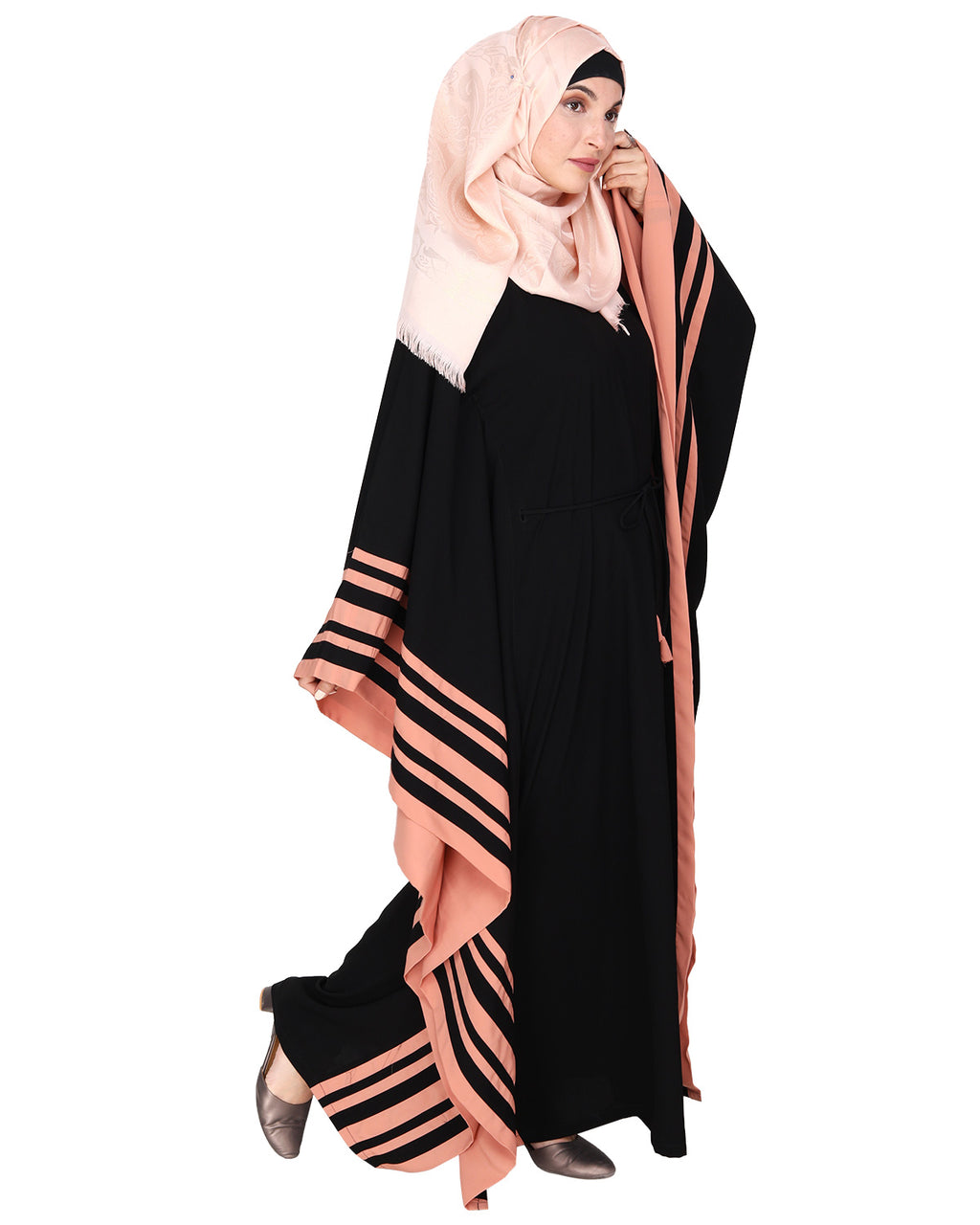 Black Kaftan with Striped Border