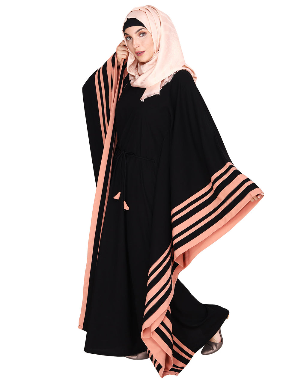 Black Kaftan with Striped Border