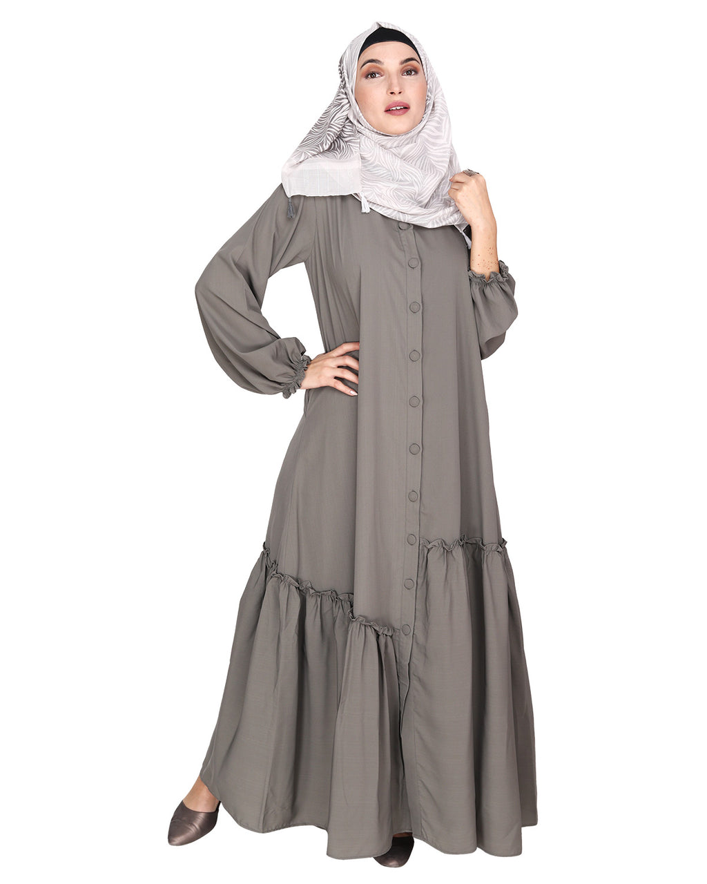 Chic Spiral Abaya With Frills