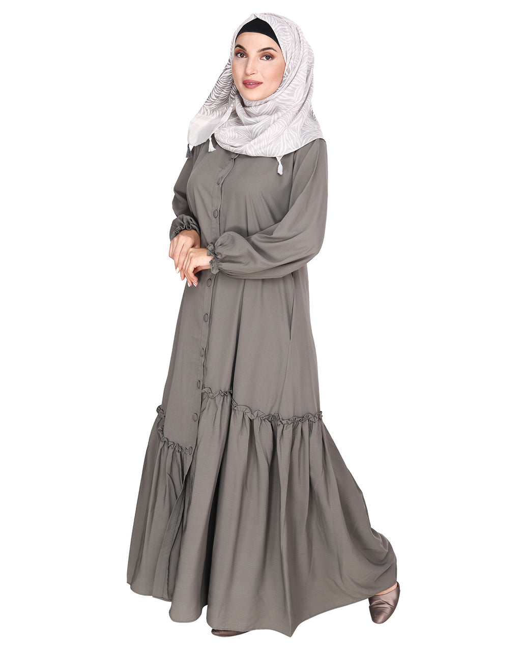 Chic Spiral Abaya With Frills