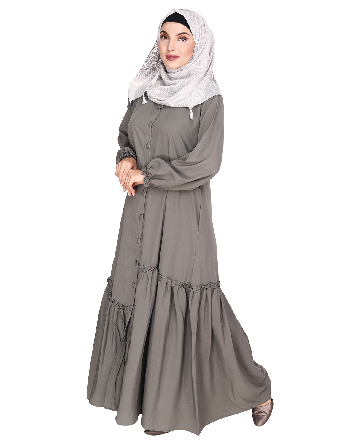 Chic Spiral Abaya With Frills