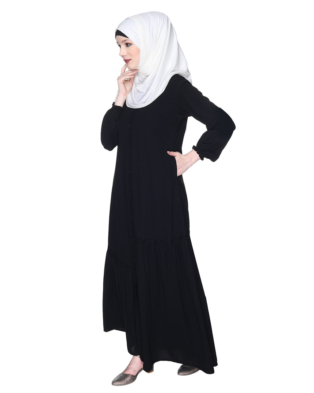 Chic Spiral Abaya With Frills
