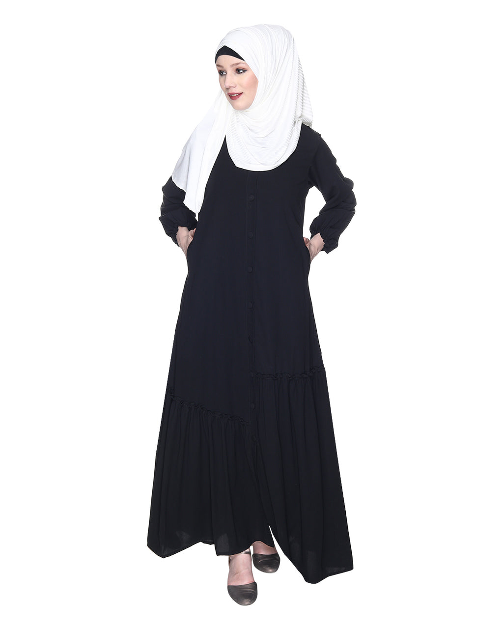 Chic Spiral Abaya With Frills