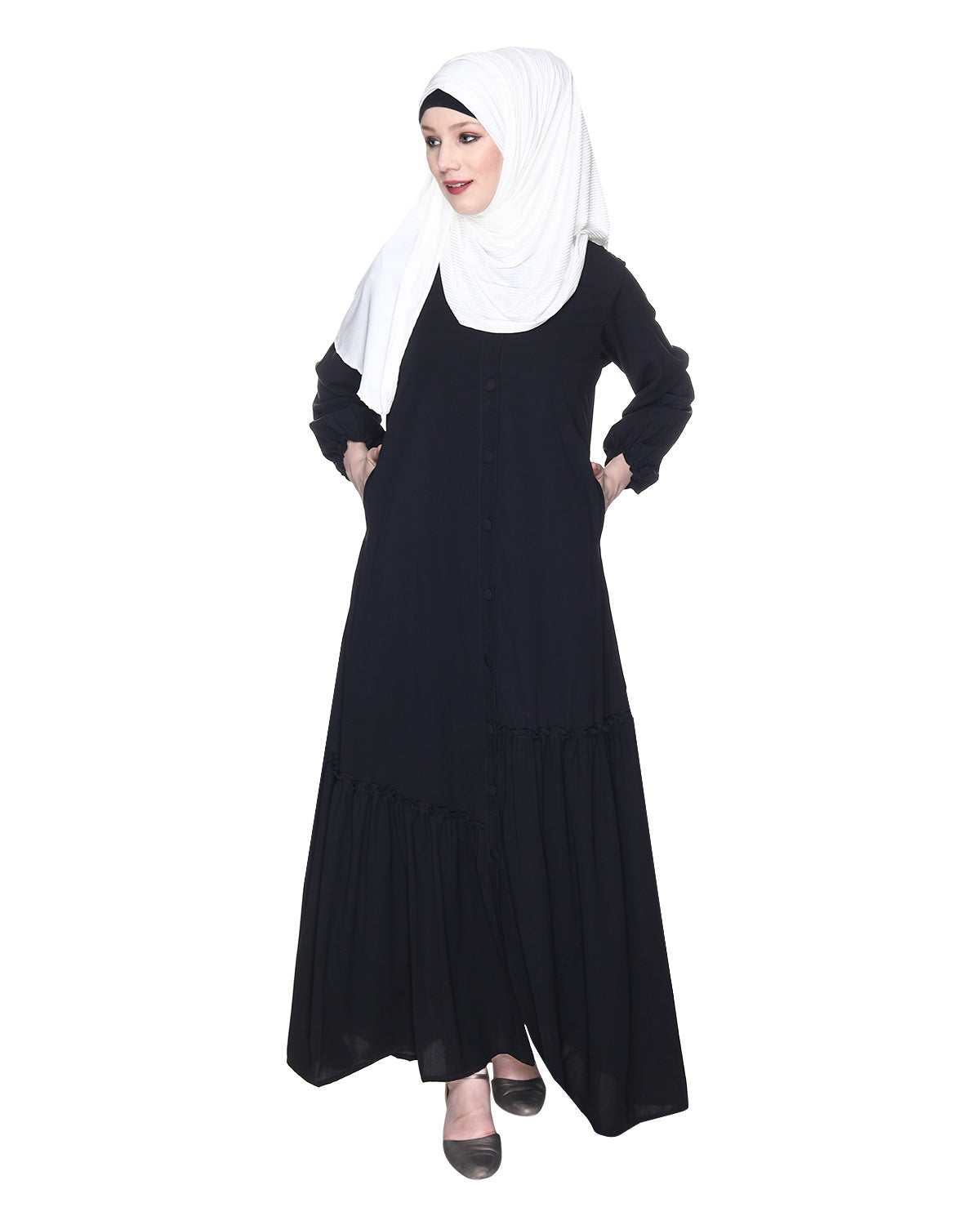 Chic Spiral Abaya With Frills