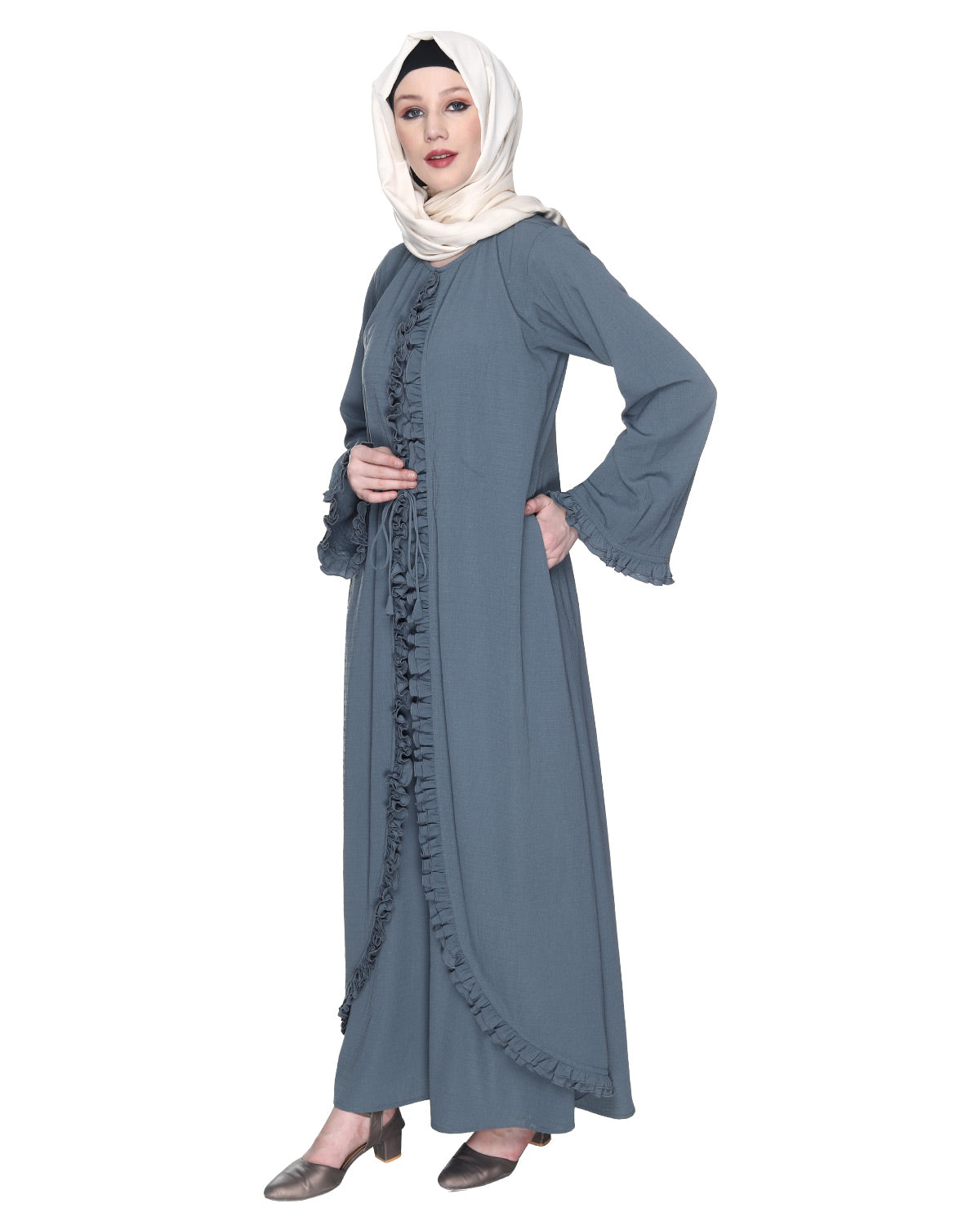 Dapper Jacket Style Frill Abaya