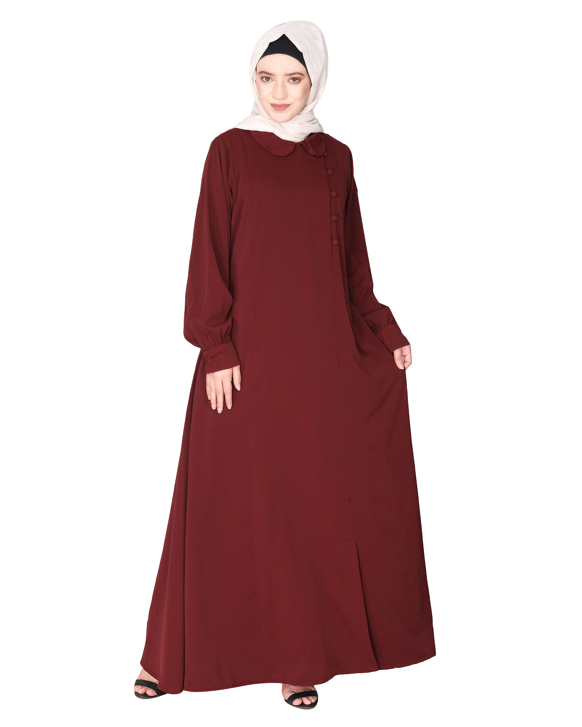 Unpretentious Abaya With Fancy Shirt Collar.