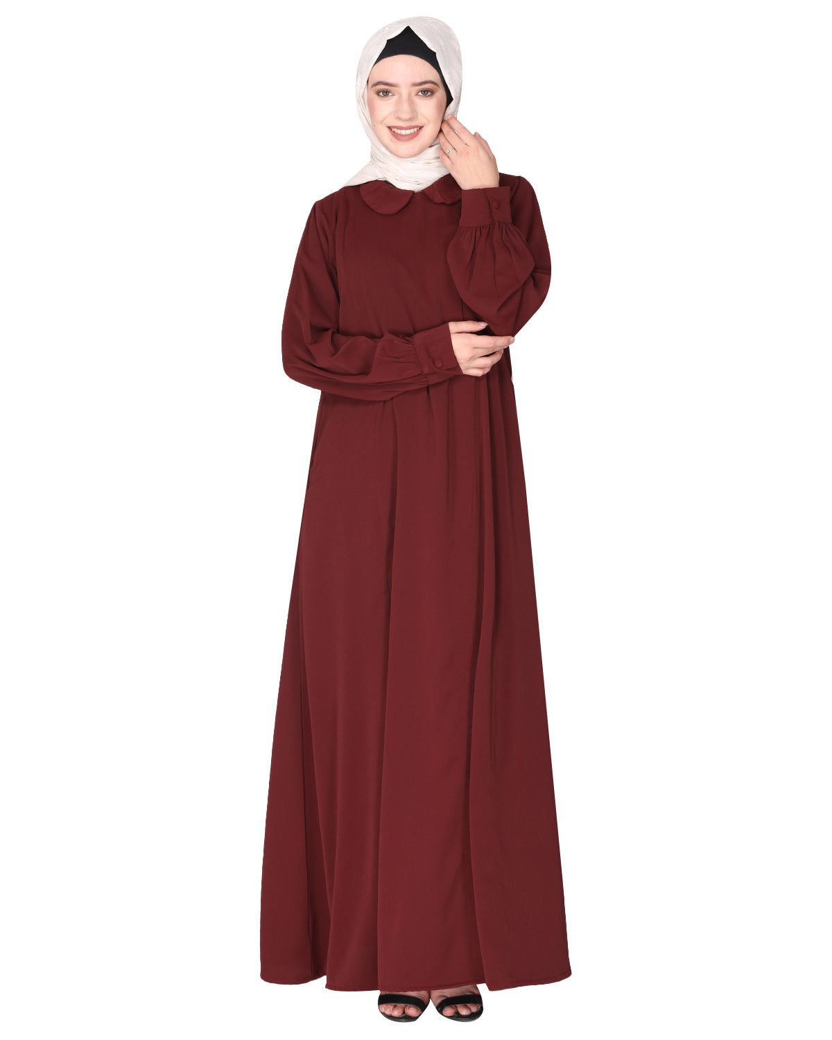 Unpretentious Abaya With Fancy Shirt Collar.