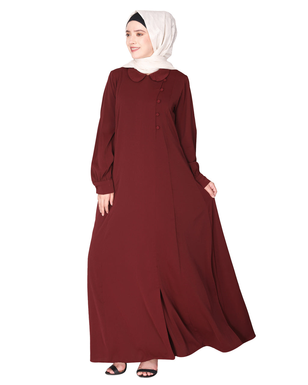 Unpretentious Abaya With Fancy Shirt Collar.