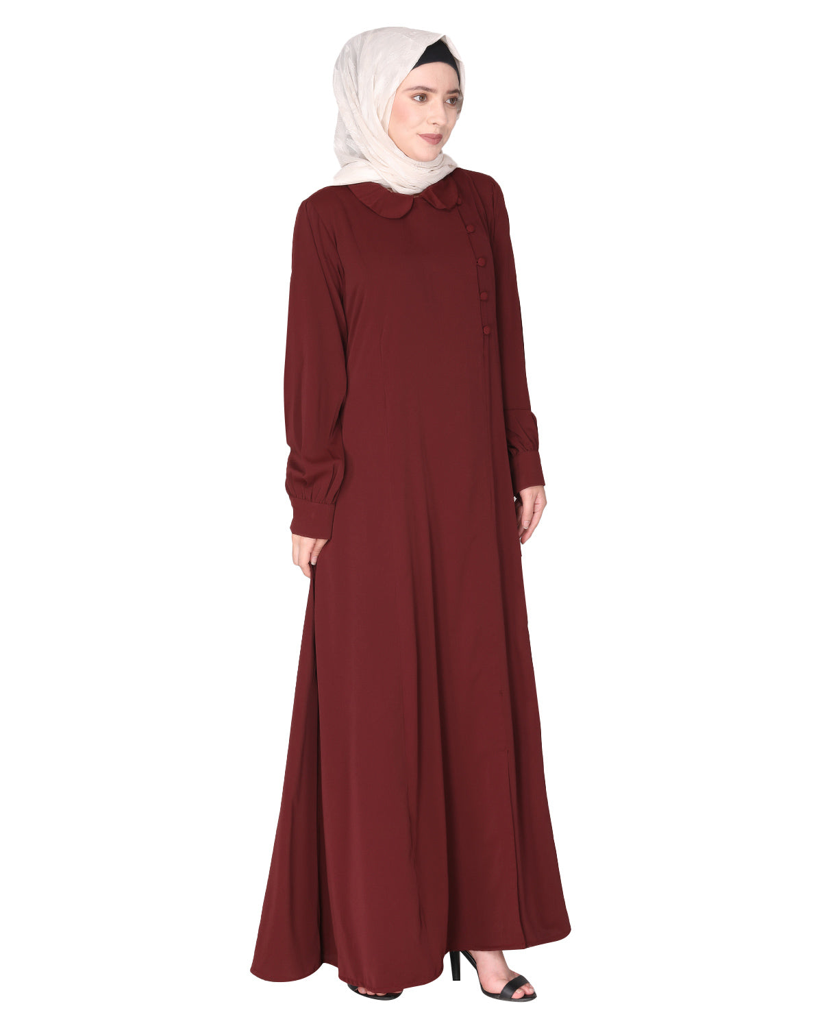 Unpretentious Abaya With Fancy Shirt Collar.