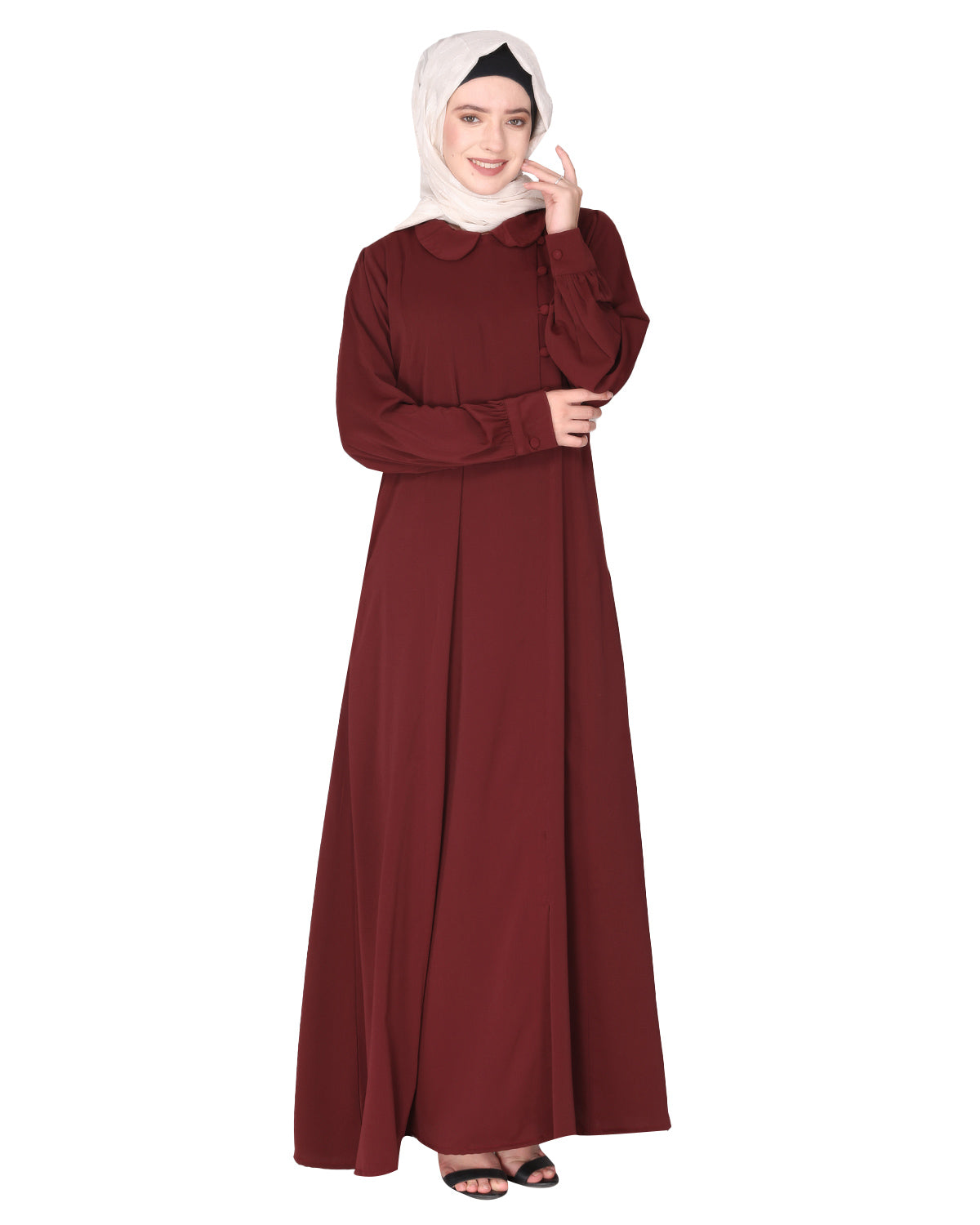 Unpretentious Abaya With Fancy Shirt Collar.