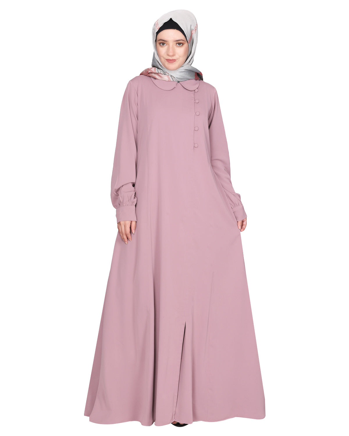 Unpretentious Abaya With Fancy Shirt Collar.