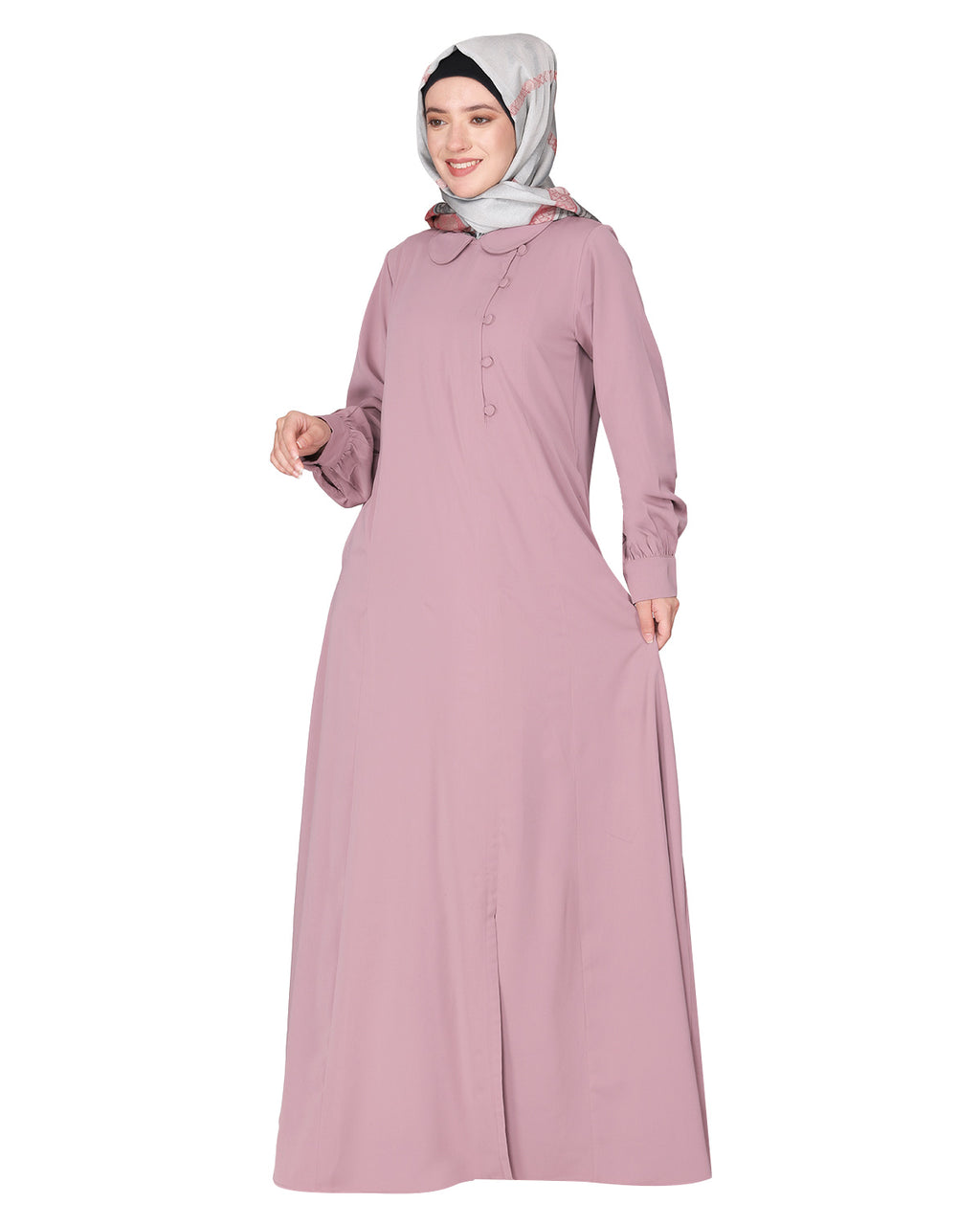 Unpretentious Abaya With Fancy Shirt Collar.