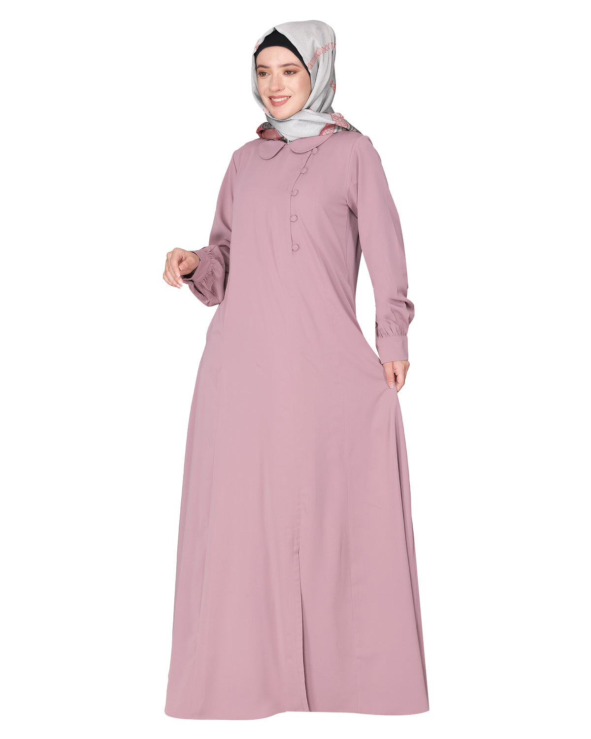 Unpretentious Abaya With Fancy Shirt Collar.