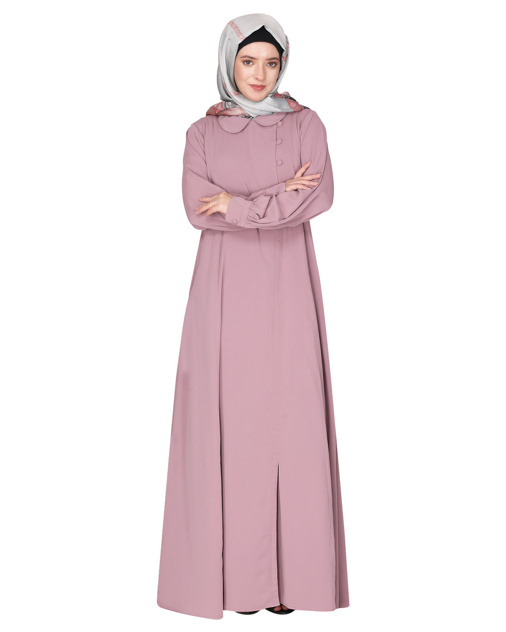 Unpretentious Abaya With Fancy Shirt Collar.