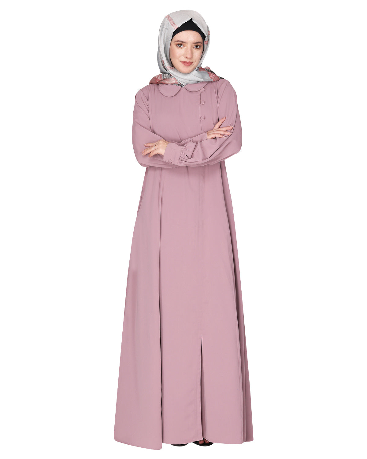 Unpretentious Abaya With Fancy Shirt Collar.