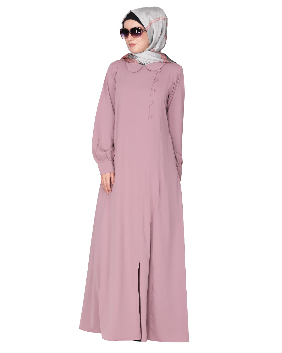 Unpretentious Abaya With Fancy Shirt Collar.