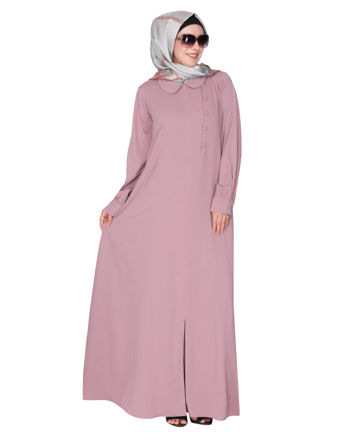 Unpretentious Abaya With Fancy Shirt Collar.