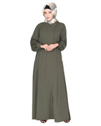 Unpretentious Abaya With Fancy Shirt Collar.