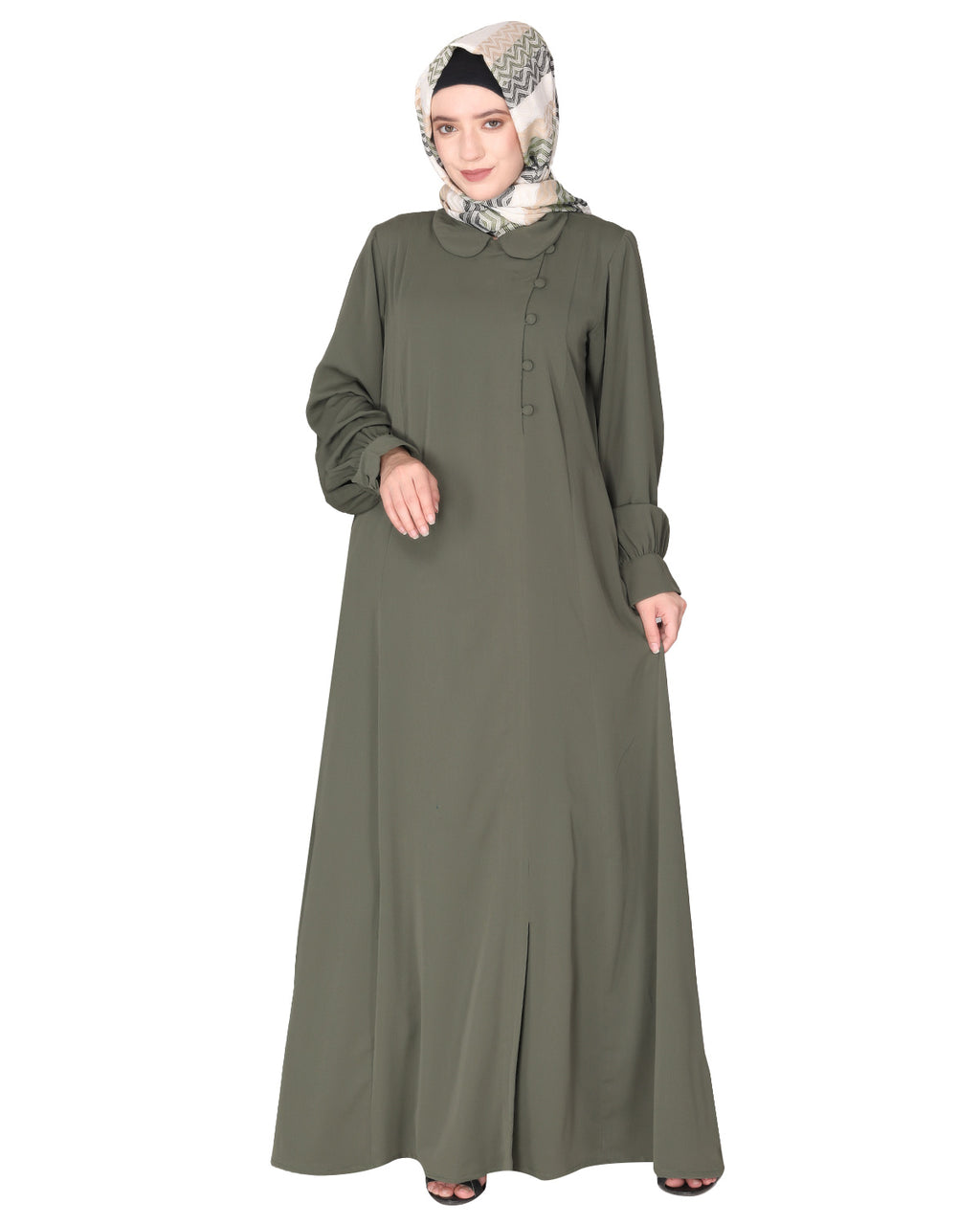 Unpretentious Abaya With Fancy Shirt Collar.